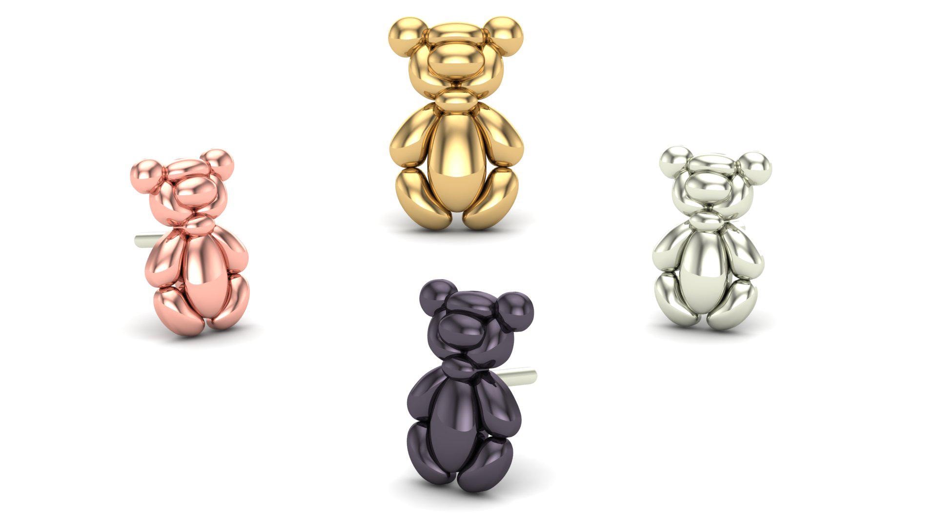 Threadless Control Bear 14K Solid Gold Balloon Bear Piercing: Threadless & Threaded Body ...