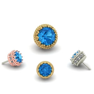 14K Solid Yellow, Rose, White Gold Crown with Half CZ Piercing, Body Jewelry, 25g Threadless pin 14g or 16g Threaded pin