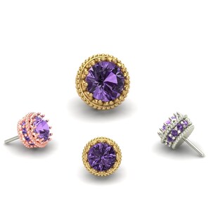 14K Solid Yellow, Rose, White Gold Crown with CZ Piercing, Body Jewelry, 25g Threadless pin 14g or 16g Threaded pin