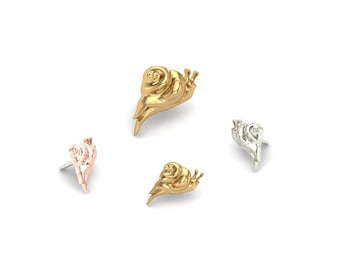 14K Solid Yellow, Rose, White Gold Snail Piercing, Body Jewelry, 25g Threadless pin, 14g or 16g Threaded pins
