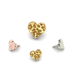 14K Solid Yellow, Rose, White Gold Bog Heart Piercing, Body Jewelry, 25g Threadless pin, 14g or 16g Threaded pins