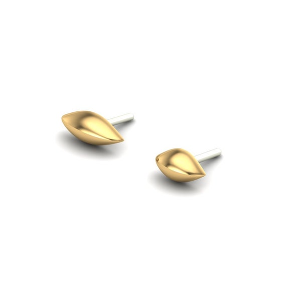 14K Solid Yellow, Rose, White Gold Pointed Oval Piercing, Body Jewelry, 25g Threadless pin, 14g or 16g Threaded pins