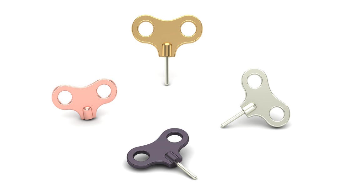 14K Solid Gold Winding Key Piercing: Threadless or Threaded Pin Options ...