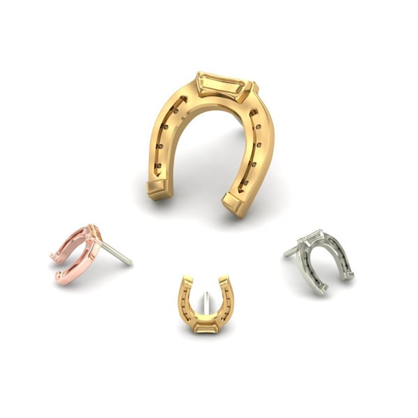 14K Solid Yellow, Rose, White Gold Horseshoe Piercing, Body Jewelry, 25g Threadless pin, 14g or 16g Threaded pins