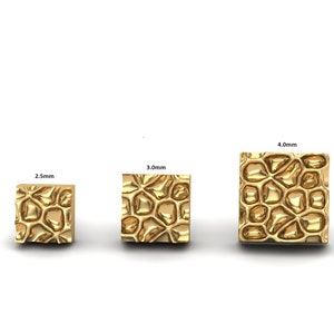 14K Solid Yellow, Rose, White Gold Hammered Square Piercing, Body Jewelry, 25g Threadless pin, 14g or 16g Threaded