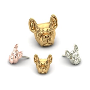 14K Solid Yellow, Rose, White Gold Dog Piercing, Body Jewelry, 25g Threadless pin, 14g or 16g Threaded pins