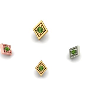 14K Solid Yellow, Rose, White Gold Prism with Gem with CZ Piercing, Body Jewelry, 25g Threadless pin, 14g or 16g Threaded pin