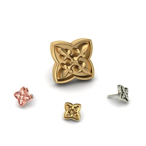 14K Solid Yellow, Rose, White Gold Olivia Piercing, Body Jewelry, 25g Threadless pin, 14g or 16g Threaded pins