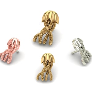 14K Solid Yellow, Rose, White Gold Jellyfish Piercing, Body Jewelry, 25g Threadless pin, 14g or 16g Threaded pins