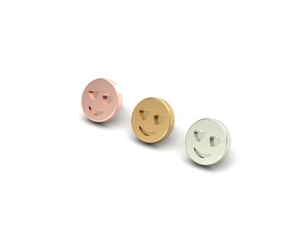14k Solid Gold Emoji Piercing: Threadless or Threaded Flat Back Smiley Face Stud