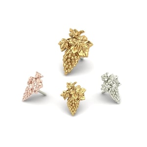 14K Solid Yellow, Rose, White Gold Grapes Piercing, Body Jewelry, 25g Threadless pin, 14g or 16g Threaded pins