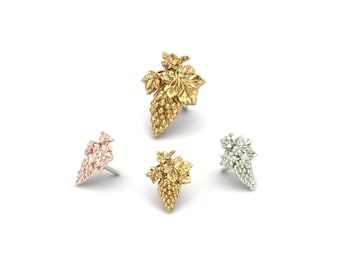 14K Solid Yellow, Rose, White Gold Grapes Piercing, Body Jewelry, 25g Threadless pin, 14g or 16g Threaded pins