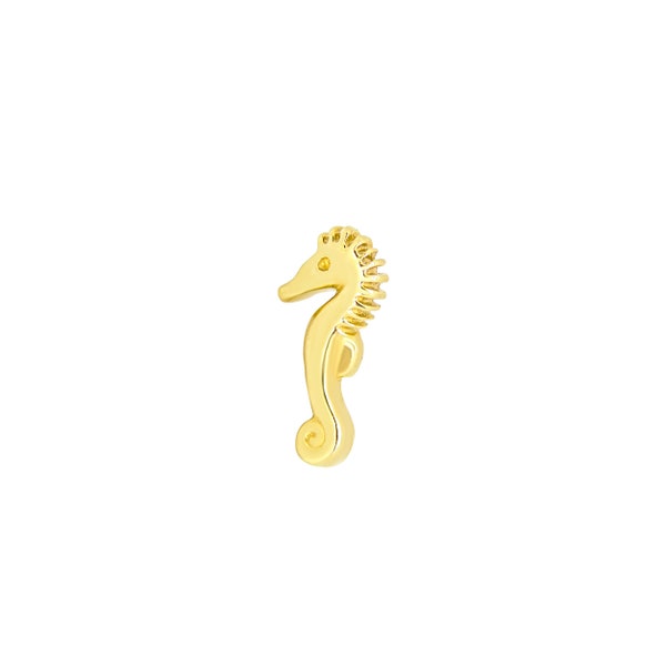 14K Solid Yellow, Rose, White Gold Seahorse Right or Left side Piercing, Body Jewelry, 25g Threadless pin, 14g or 16g Threaded pins