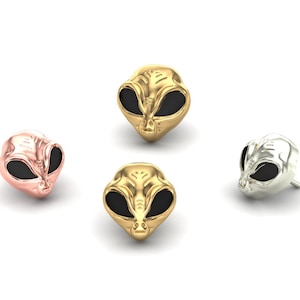 14K Solid Yellow, Rose, White Gold Alien Small or Big Piercing, Body Jewelry, 25g Threadless pin, 14g or 16g Threaded pins