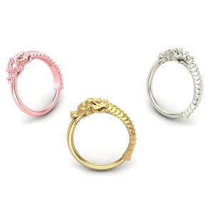 14K Solid Yellow, Rose, White Gold Dragon Ring, Body Jewelry, Seamless Ring