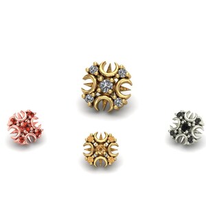 14K Solid Yellow, Rose, White Gold Lucky Moon with CZ Piercing Body Jewelry, 25g Threadless pin 14g or 16g Threaded pin