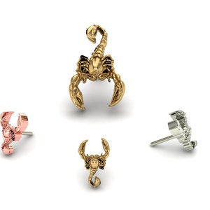 14K Solid Yellow, Rose, White Gold Scorpion Piercing, Body Jewelry, 25g Threadless pin, 14g or 16g Threaded pins