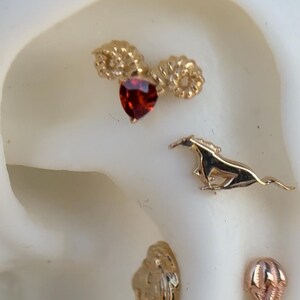 14K Solid Yellow, Rose, White Gold Mouflon with CZ Piercing, Body Jewelry, 25g Threadless pin, 14g or 16g Threaded pin