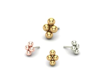 Piercing corporal de oro macizo de 14 quilates con 4 cuentas: con y sin rosca, 14 g, 16 g y 25 g.