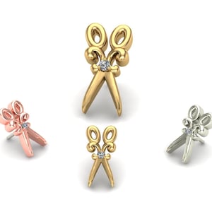 14K Solid Yellow, Rose, White Gold Scissors Piercing, Body Jewelry, 25g Threadless pin, 14g or 16g Threaded pins