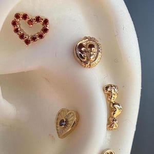 14K Solid Yellow, Rose, White Gold Love Piercing, Body Jewelry, 25g Threadless pin, 14g or 16g Threaded pins