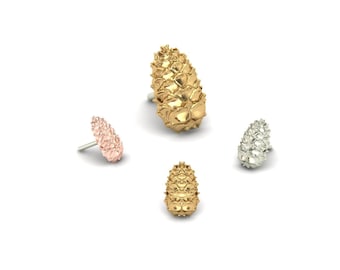 14K Solid Yellow, Rose, White, Body Jewelry, 25g Threadless pin, 14g or 16g Threaded pins Gold Pinecone Piercing