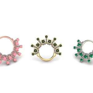 14K Solid Yellow, Rose, White Gold Riley Clicker 16G with CZ Clicker, Body Jewelry