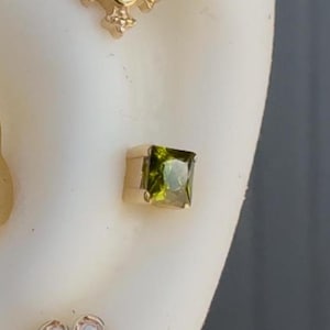 14K Solid Yellow, Rose, White Gold Princess Prong Piercing with CZ, Body Jewelry, 25g Threadless pin, 14g or 16g Threaded pins