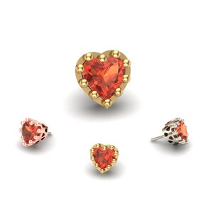 14K Solid Yellow, Rose, White Gold Heart Prong Piercing, Body Jewelry, 25g Threadless pin, 14g or 16g Threaded pins