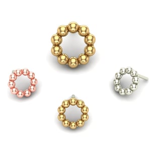 14K Solid Yellow, Rose, White Gold Round Beads Piercing, Body Jewelry, 25g Threadless pin, 14g or 16g Threaded pins