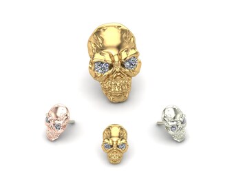 14K Solid Yellow, Rose, White Gold Skull Diamond Piercing, Body Jewelry, 25g Threadless pin, 14g or 16g Threaded pin
