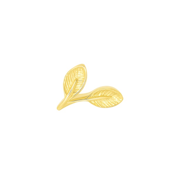 14K Solid Yellow, Rose, White Gold Leaf Elliptic Piercing, Body Jewelry, 25g Threadless pin, 14g or 16g Threaded pins