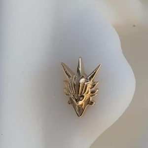 14K Solid Yellow, Rose, White Gold Dragon Piercing, Body Jewelry, 25g Threadless pin, 14g or 16g Threaded pins