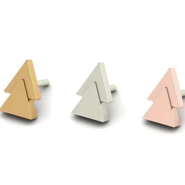 14K Solid Yellow, Rose, White Gold Double Triangle Piercing, Body Jewelry, 25g Threadless pin, 14g or 16g Threaded pins