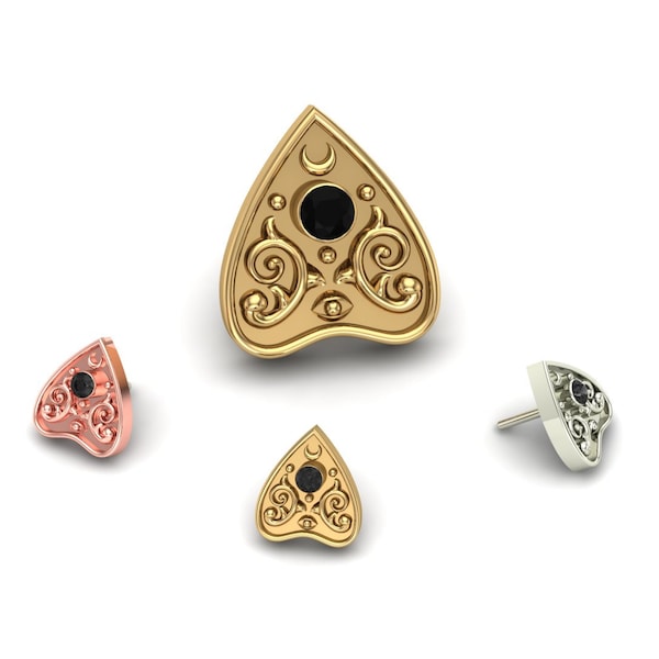 14K Solid Yellow, Rose, White Gold Planchette with CZ Piercing, Body Jewelry, 25g Threadless pin, 14g or 16g Threaded pins