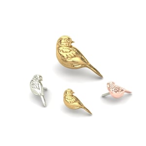 14K Solid Yellow, Rose, White Gold Finches Piercing, Body Jewelry, 25g Threadless pin, 14g or 16g Threaded pins