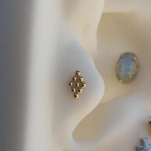 14K Solid Yellow, Rose, White Gold 9 Beads Piercing, Body Jewelry, 25g Threadless pin, 14g or 16g Threaded pins