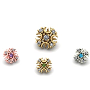 14K Solid Yellow, Rose, White Gold Lucky Moon with Half CZ Piercing, Body Jewelry, 25g Threadless pin, 14g or 16g Threaded pins