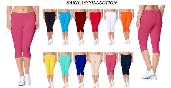 Women Capri Leggings Cotton Lycra Capri 3/4th Calf Leggings Causal Solid  Leggings Gym Wear Stretchable Legging Short Soft Yoga Pants Pack 3 