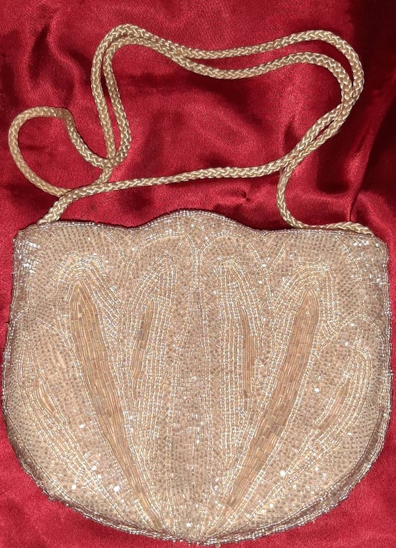 Handbeaded Cocktail Handbag with Satin Strap