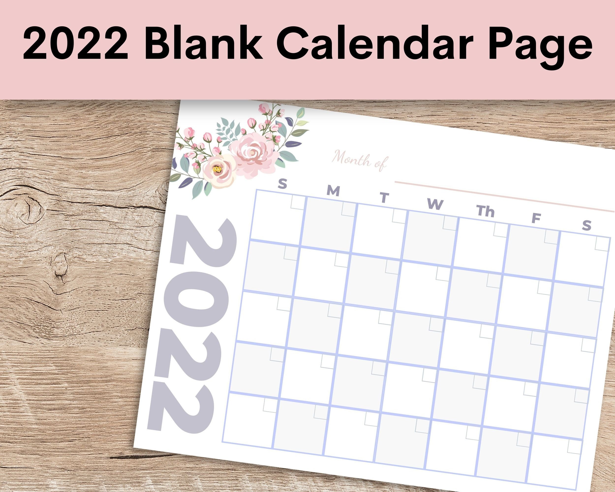 2022 printable blank calendar page etsy