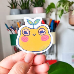 Green sprout frog | frog sticker | resistant sticker | sticker for laptop | vinyl sticker | Stickers déco | cute | waterproof | Holographic