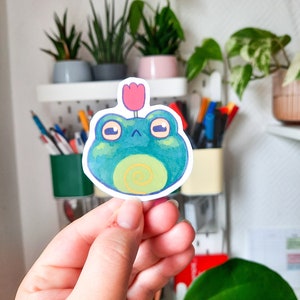 Tulip frog | frog sticker | resistant sticker | sticker for laptop | vinyl sticker | Stickers déco | cute | waterproof | Holographic