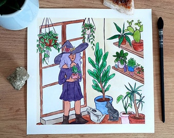 Original The Witch's Garden - artwork, painting, gift, crafts, wall decoration, watercolor, gouache