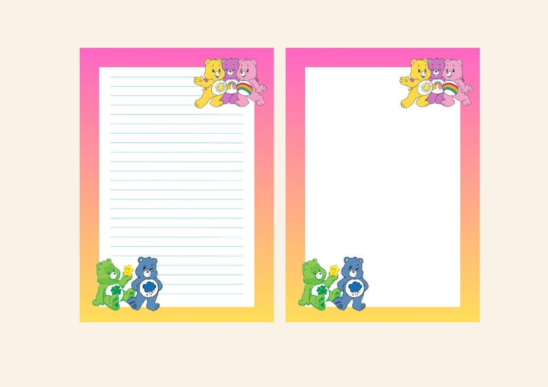 Rainbow Bear Lined Paper | A4 Printable Stationery | Journal or Notes ...
