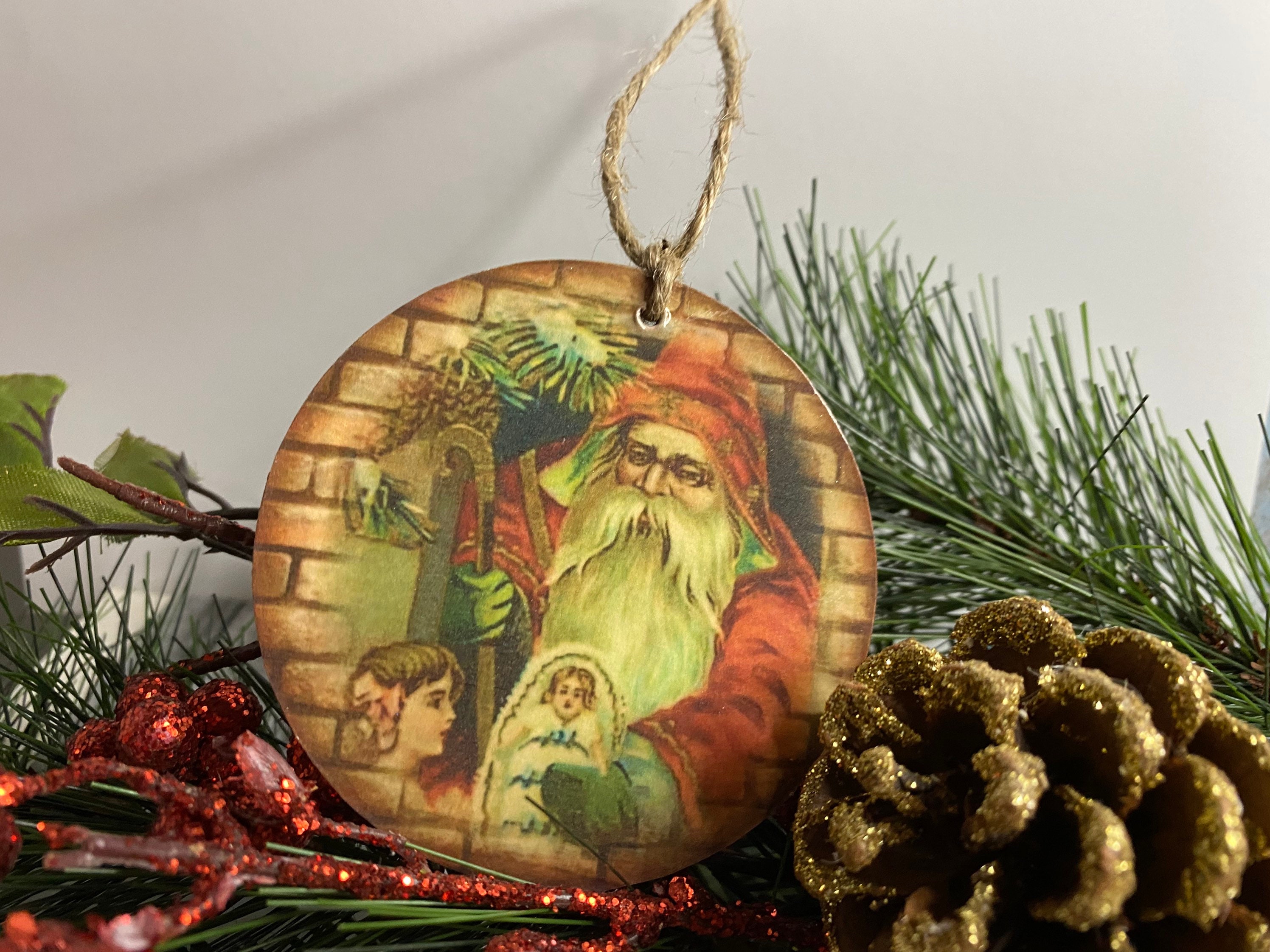 Decoupage Christmas Ornament Santa Ornament Rustic Ornament Etsy