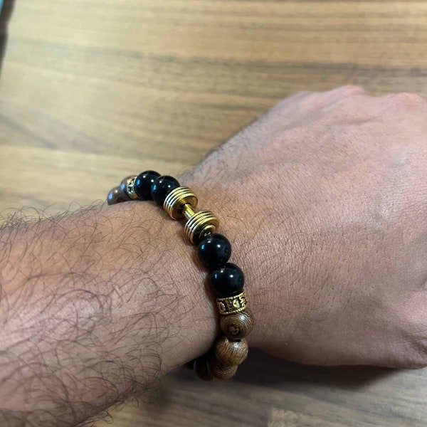 Good luck and healing gift, OIQUEI Mens Jewelry ,Buddhist Prayer,Artificial Wood Beads,Buddha Bracelet ,Men Sliver Color Hommes, handmade