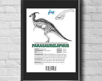 New 1997 Jurassic Park The Lost World 13 X 19 Movie Poster Prop Replica Print Ingen Dinosaur List-  Parasaurolophus (No Frame) Free US Ship