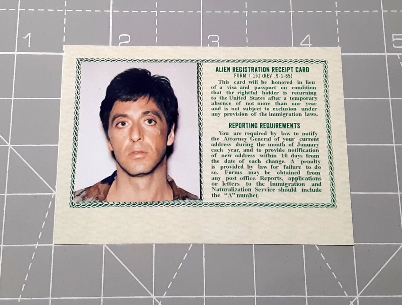 1983 Scarface Movie Tony Montana Al Pacino Green Card ID Cosplay
