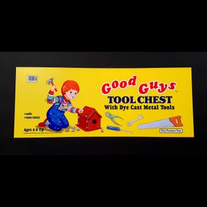 1988 Child&#39;s Play 2 Movie Life Size Chucky Doll Prop Replica Print- Good Guys Play Pals Tool Chest Label Poster- No Tool Box Included